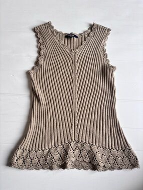 Le Grenier Boho Knit Tank Top Womens Medium Y2K Crochet